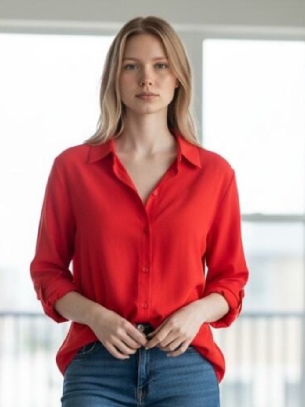 The Limited Red Button-Down Blouse Size SMALL